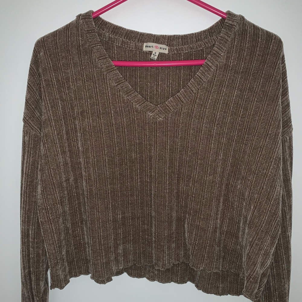 Light Brown Knitted Fringe Cropped Sweater